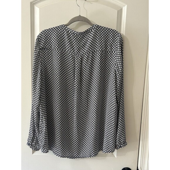 Adrianna Papell Size Large Navy Print V-neck Pullover Blouse Office - Picture 2 of 7